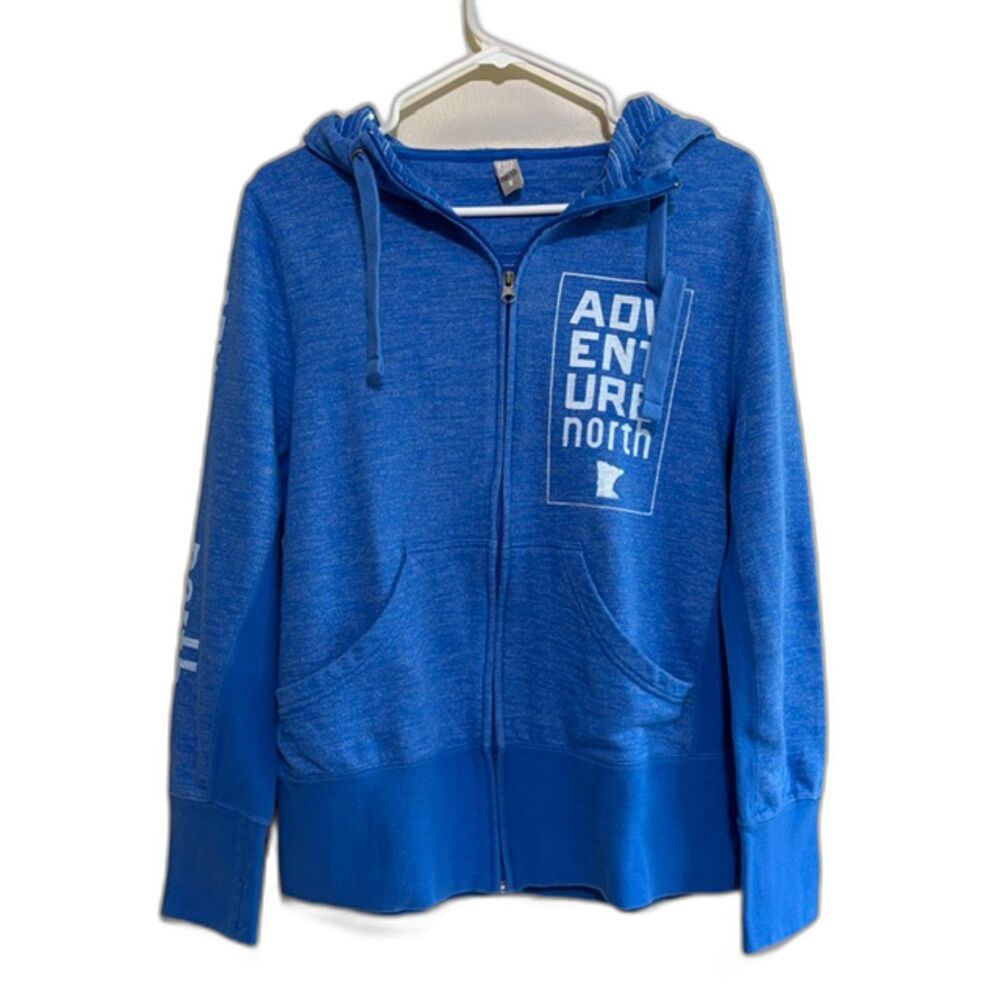 Adventure North Blue Full Zip Graphic Hoodie Sweatshirt Cotton Blend Size XL
